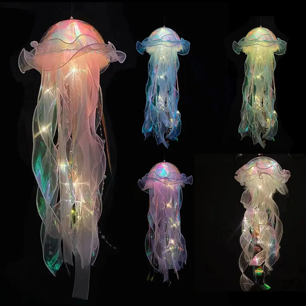Creative Jellyfish Lamp Jellyfish Hanging Decoration Wind Chimes Hanging Lantern Decor Atmosphere Lamp Flower Lamp Birthday Gift