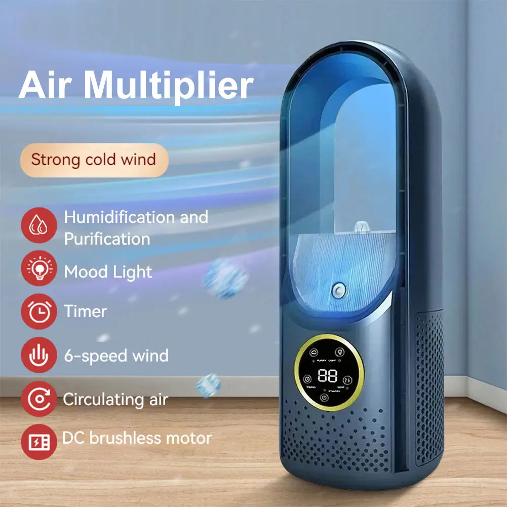 New Air Cooler Humidification Cooling USB Silent Timed Air Conditioning Fan Colorful Lights Night Light Led Screen 6 Wind Speed
