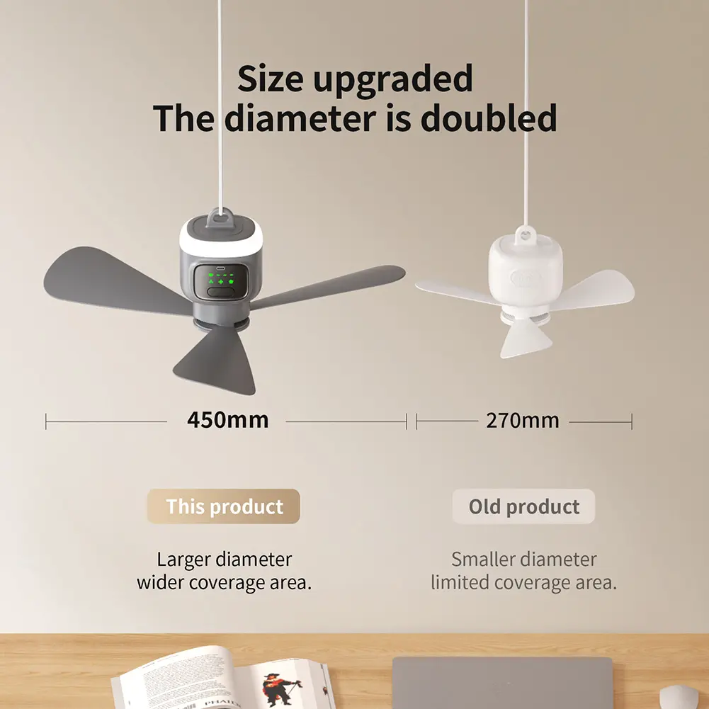 12000mAh Camping Ceiling Fan Portable Tent Air Circulator Cooler Wireless Rechargeable Electric Fans Remote Control LED Light