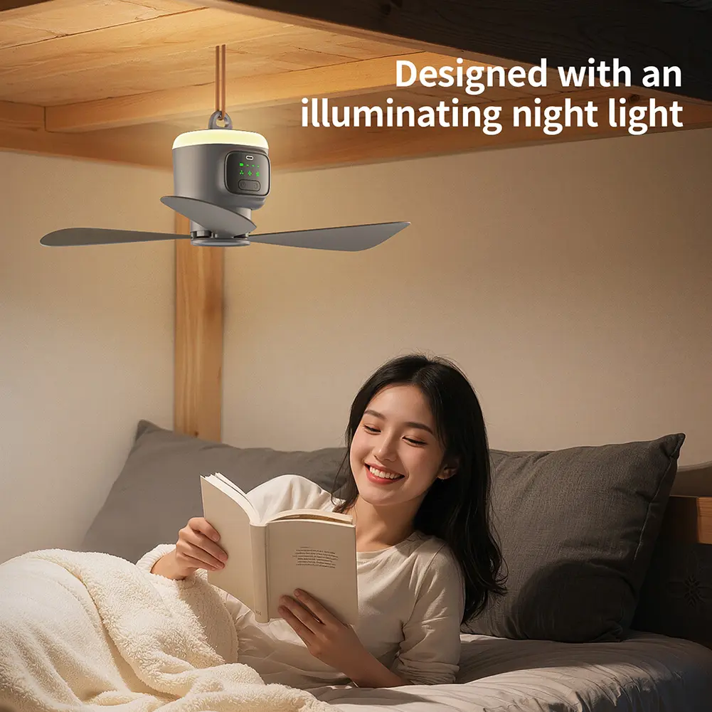12000mAh Camping Ceiling Fan Portable Tent Air Circulator Cooler Wireless Rechargeable Electric Fans Remote Control LED Light