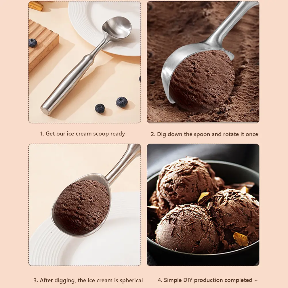 Stainless Steel Ice Cream Scoop Non Stick Cookie Spoon Multifunctional Cookie Dough Scoop One-Piece Design for Watermelon Fruits