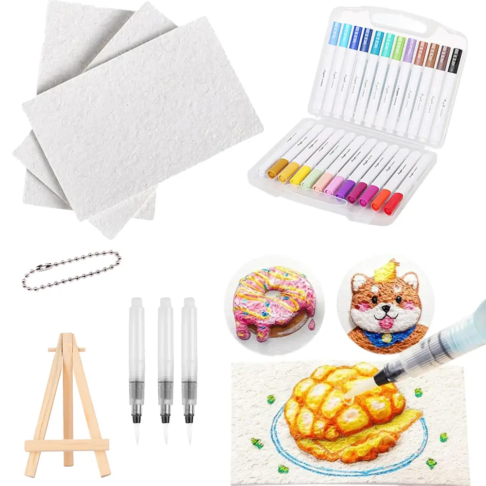 3D Drawing Magic Canvas Sponge with Watercolor Brush Marker Pen Magic Painting Paper 3D Blank Painting Paper DIY Art Kits