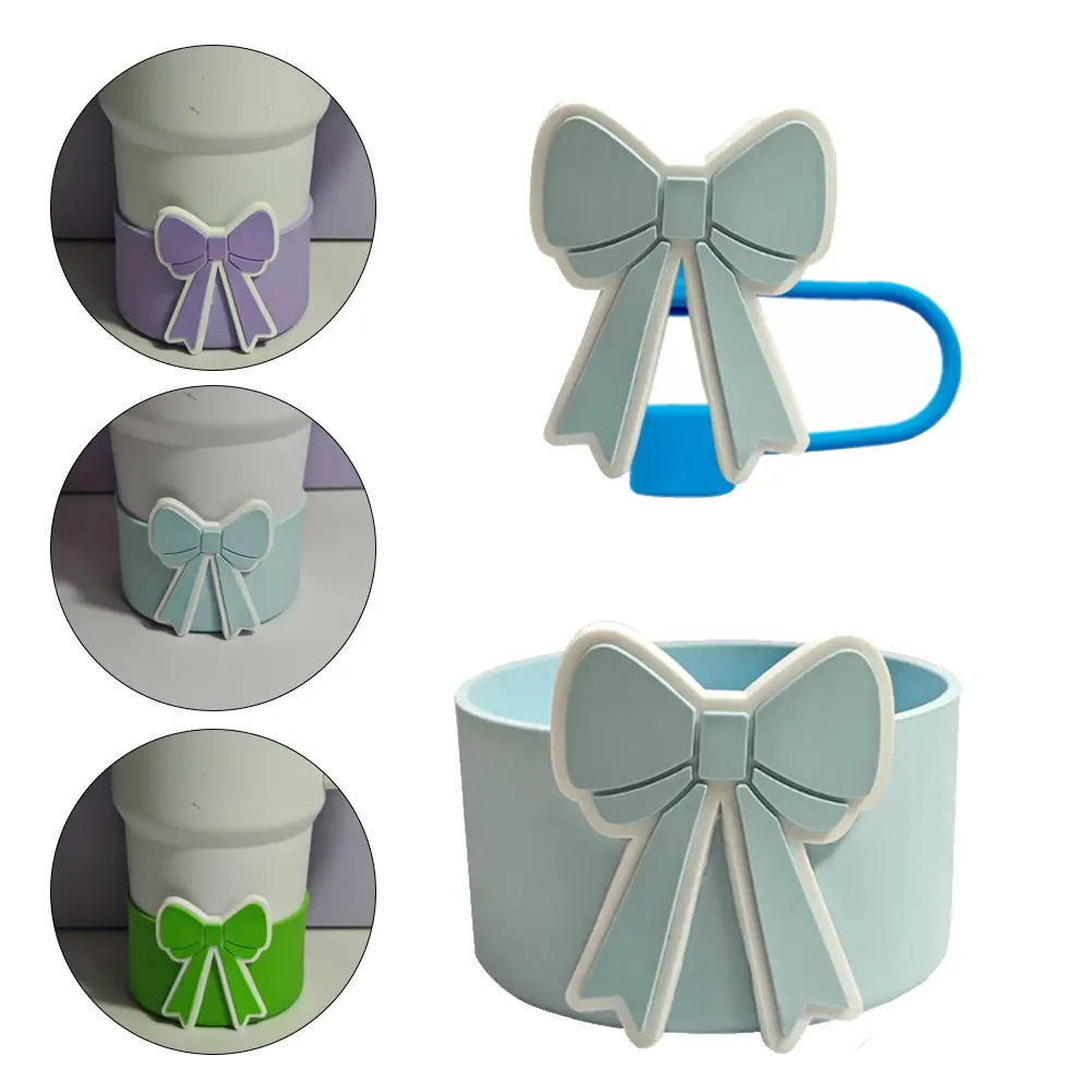 Cute Bow Silicone Boot Sleeve Silicone Bottom Cover Sleeve Boot and Straw Cover Set for 40 Oz Tumbler Cup