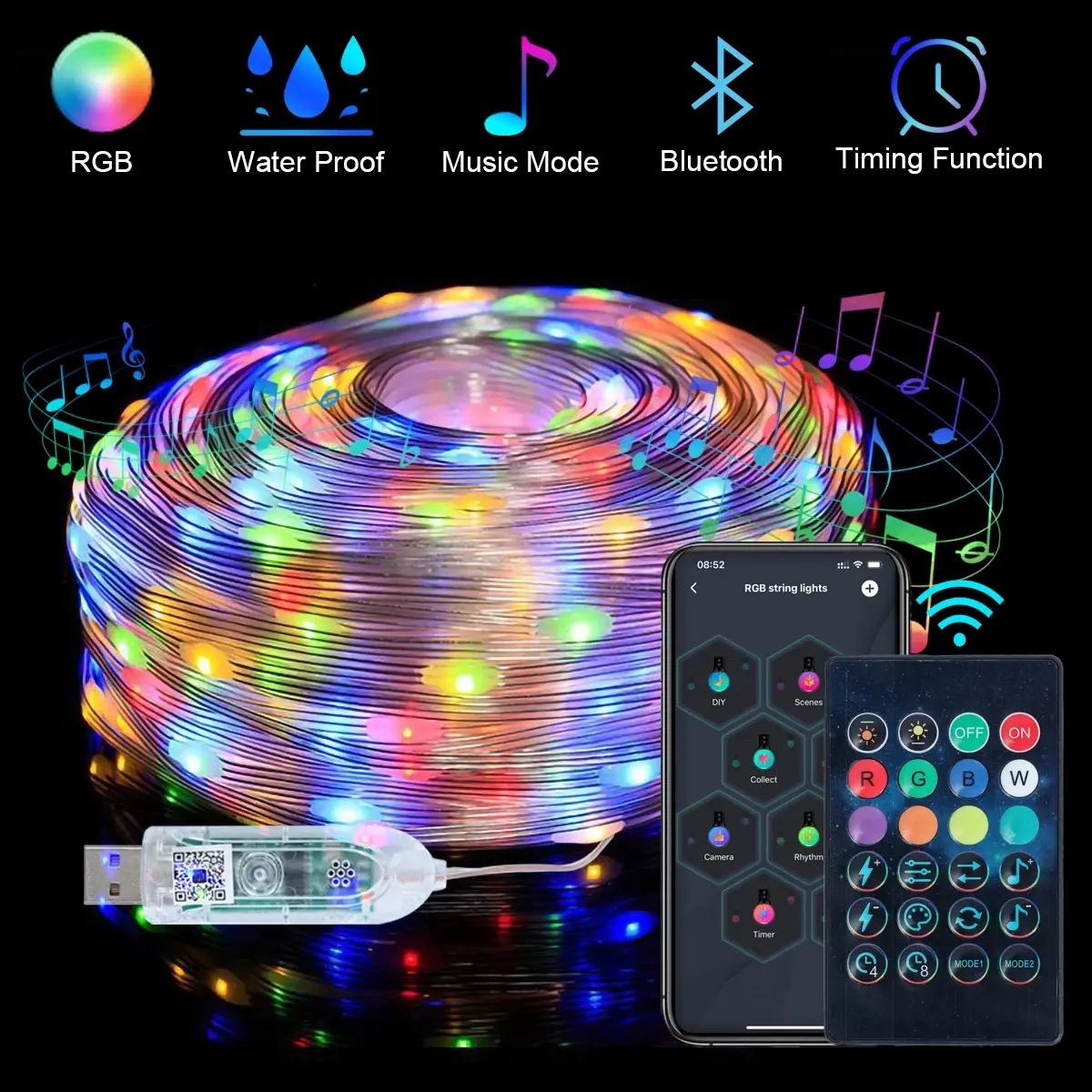 5-20M RGB LED Strip Light Infrared APP Control Xmas Ornament Christmas Tree Fairy Lights New Year Christmas Decor For Home 2022