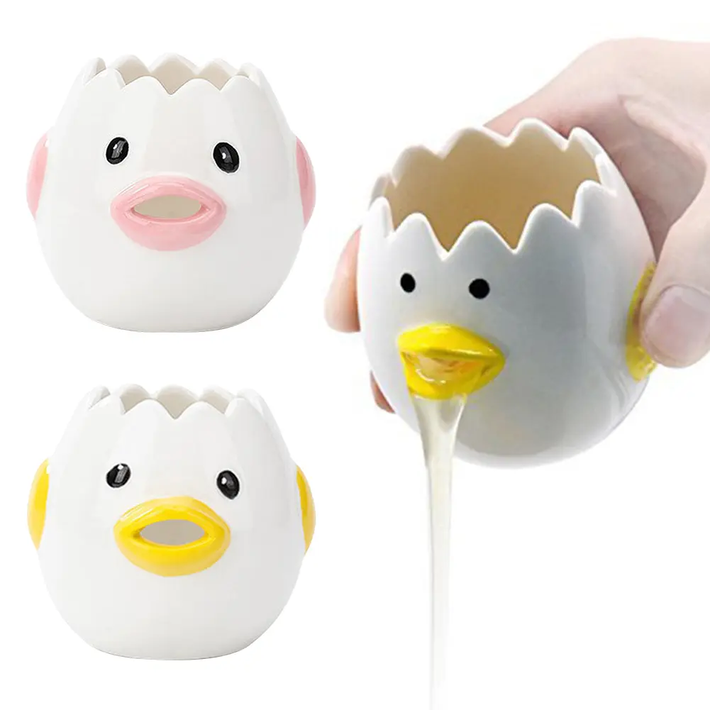 Cute Chicken Ceramic Egg Separator Reusable Egg White Separator Creative Egg Yolk Separator for Friend Family Birthday Gift