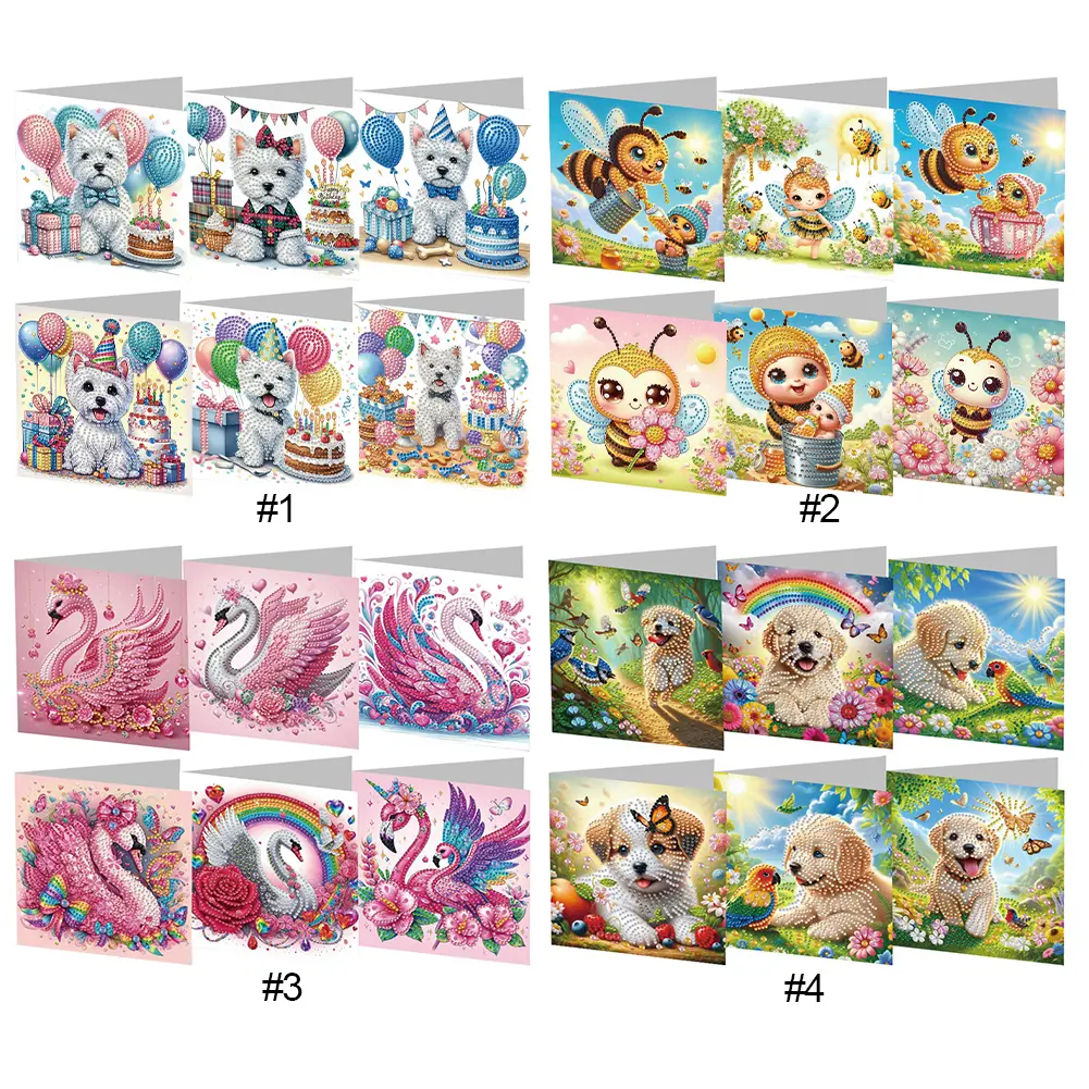 6Pcs Animals Rhinestone Painting Card Kit Diamond Daily Wish Card Diamond Painting Greeting Card for Holiday Party Favors