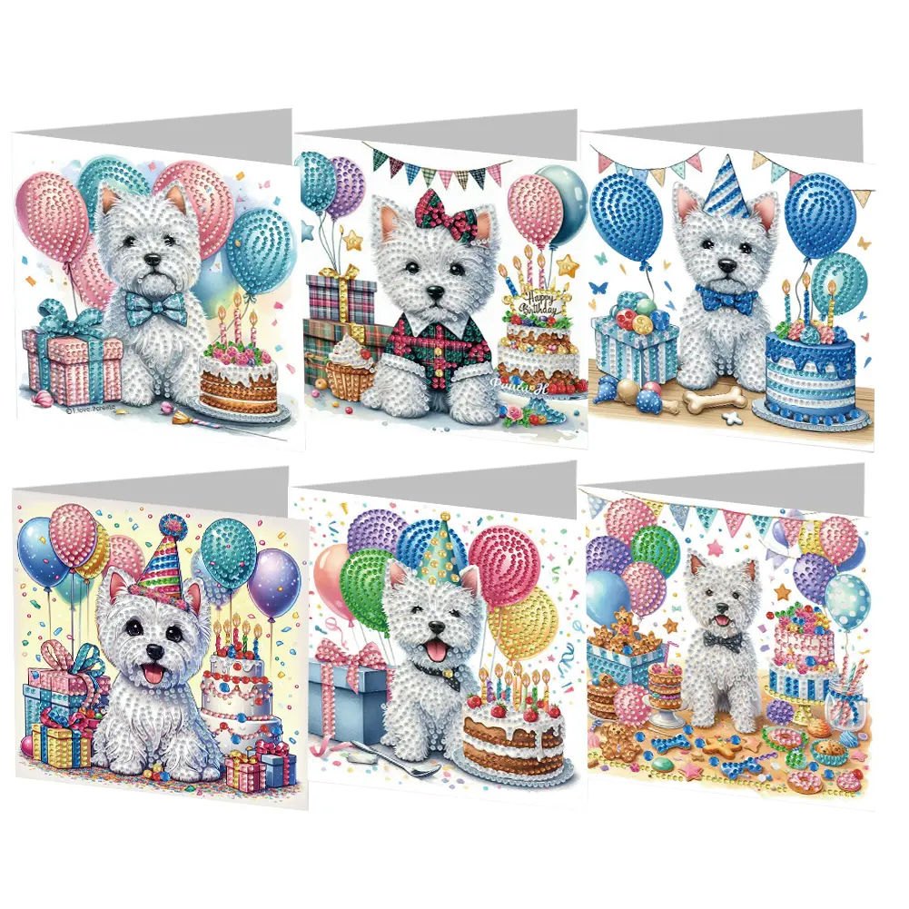 6Pcs Animals Rhinestone Painting Card Kit Diamond Daily Wish Card Diamond Painting Greeting Card for Holiday Party Favors