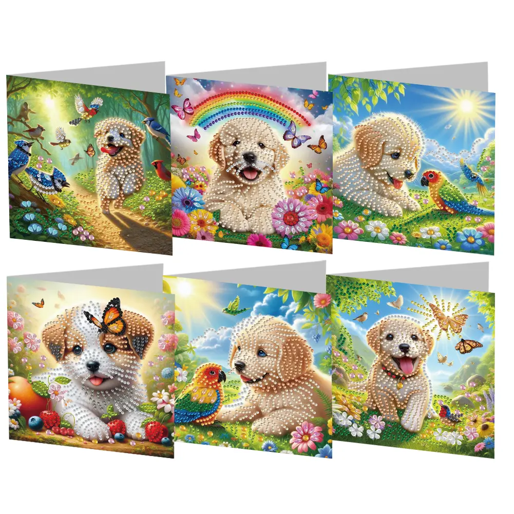 6Pcs Animals Rhinestone Painting Card Kit Diamond Daily Wish Card Diamond Painting Greeting Card for Holiday Party Favors