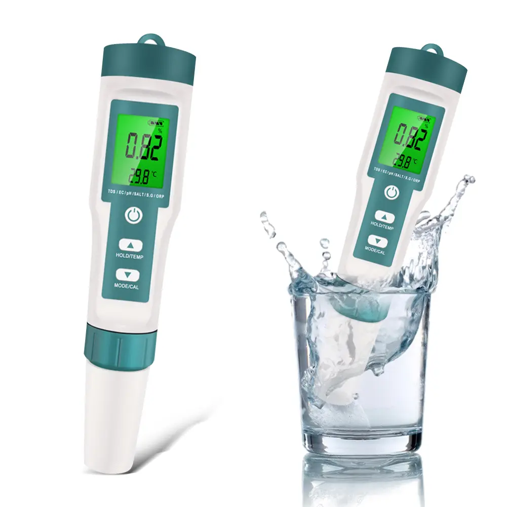 7 in 1 Digital Water Quality Tester Pen ORP PH TDS EC Meter TDS/EC/ORP/Salinity/SG/Temperature PH Meter for Saltwater Pool