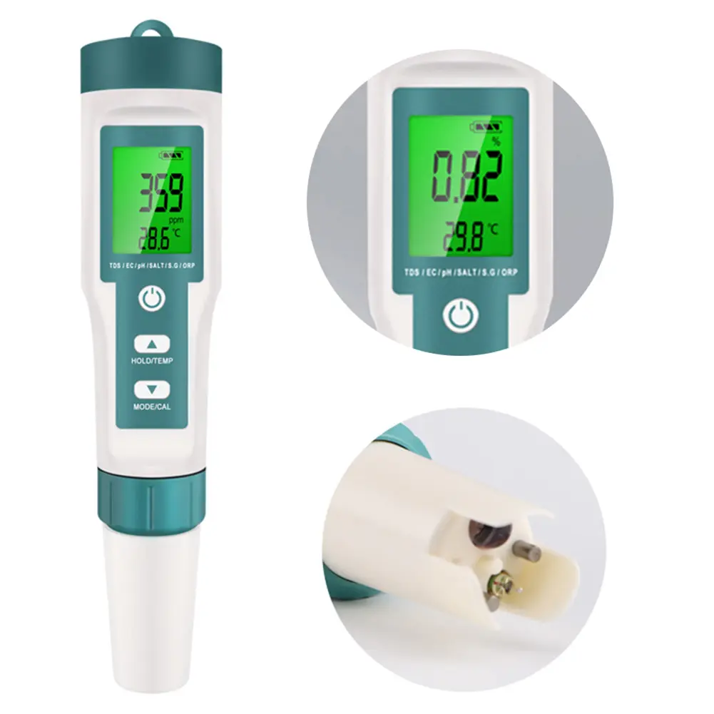 7 in 1 Digital Water Quality Tester Pen ORP PH TDS EC Meter TDS/EC/ORP/Salinity/SG/Temperature PH Meter for Saltwater Pool