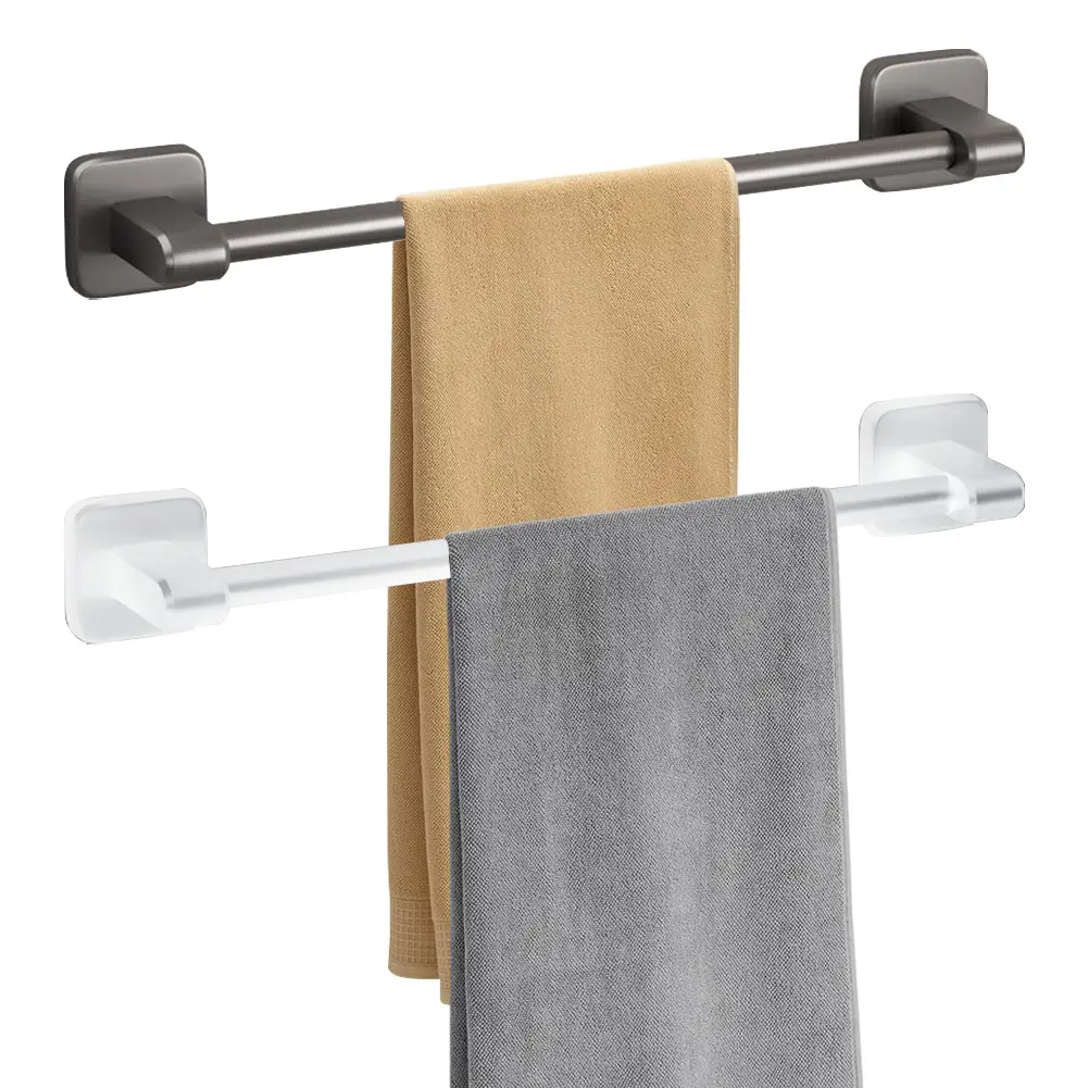 Towel Holder Space Aluminum Bar No Drilling Bathroom Organizers Self-adhesive Towel Bar Bathroom Shelves Kitchen Storage Rack