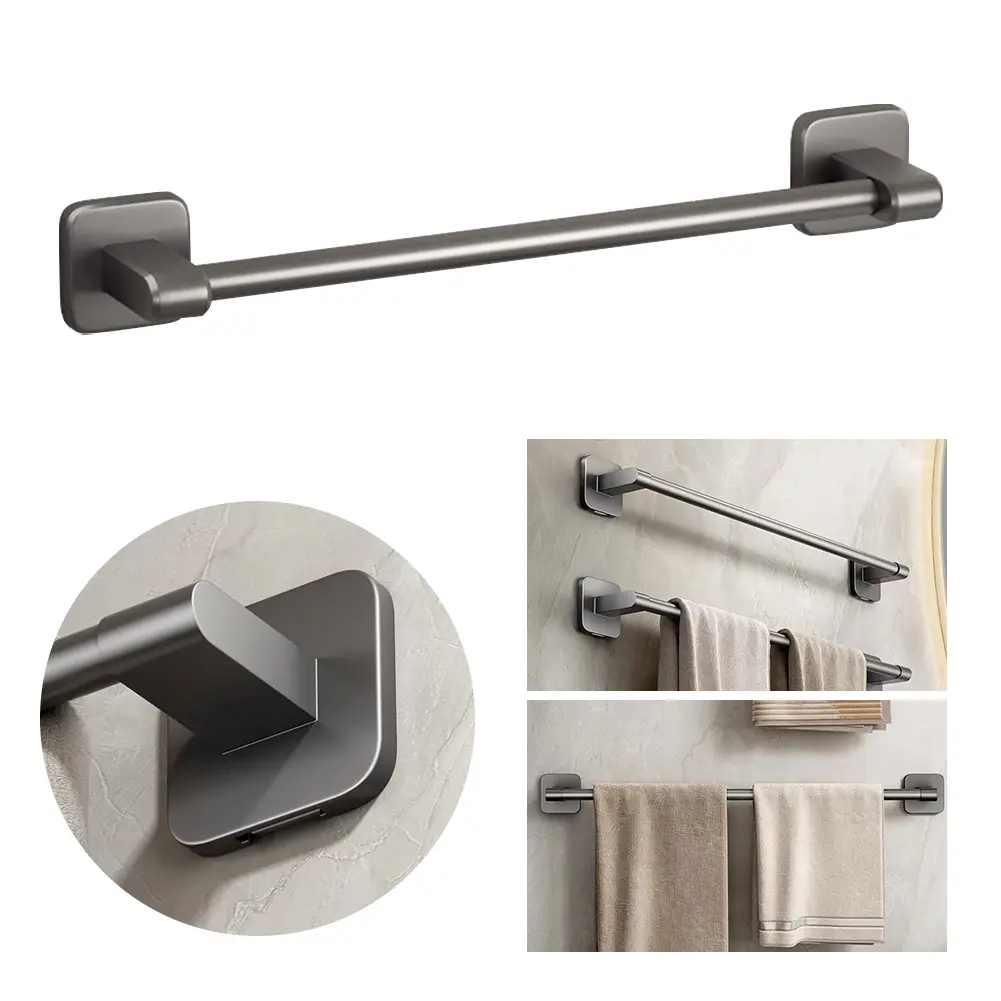 Towel Holder Space Aluminum Bar No Drilling Bathroom Organizers Self-adhesive Towel Bar Bathroom Shelves Kitchen Storage Rack