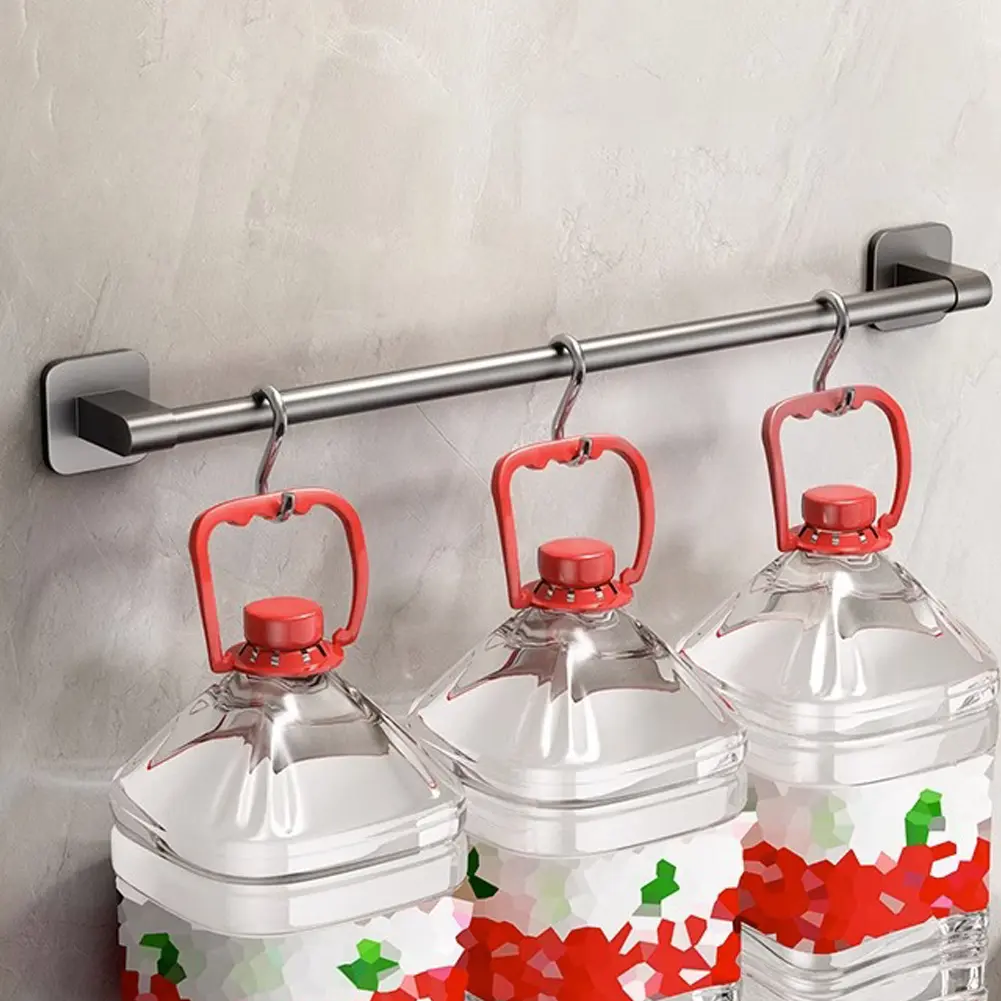 Towel Holder Space Aluminum Bar No Drilling Bathroom Organizers Self-adhesive Towel Bar Bathroom Shelves Kitchen Storage Rack