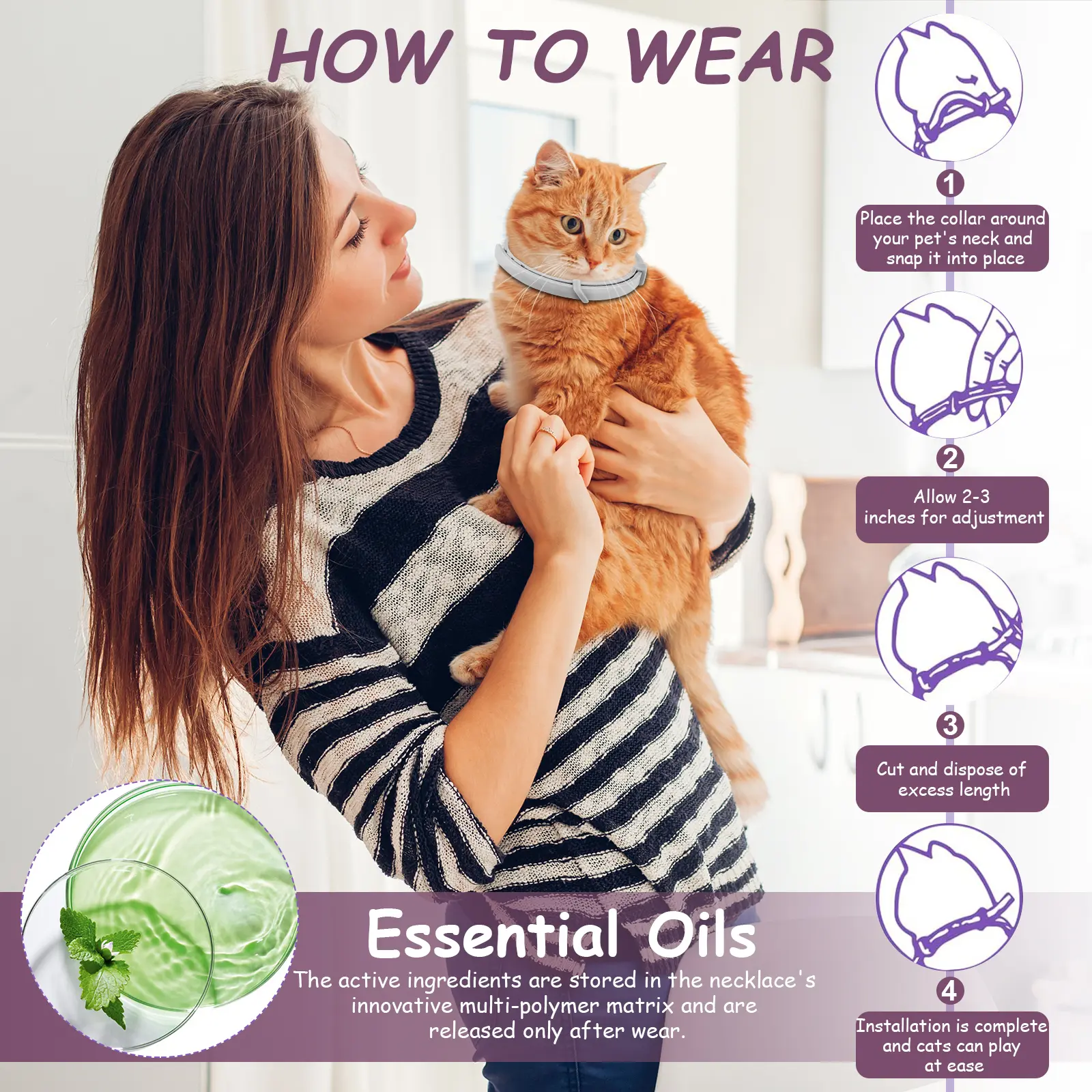 4Pcs Cat Calming Collar Cat Pheromone Collar Adjustable Calming Pheromone Collar Helps with Aggression for All Types of Cats