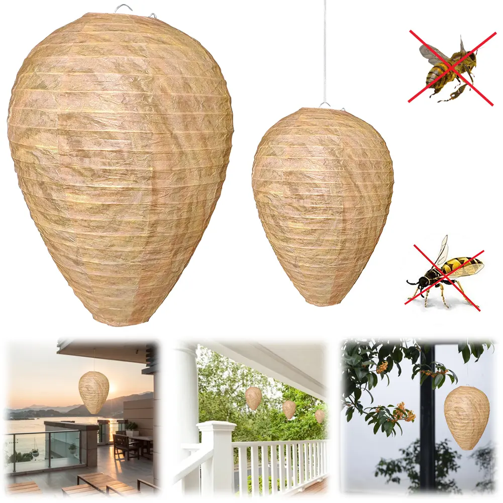 Hanging Fake Wasp Nest Decoy Waterproof Hornet Fly Catcher Insect Paper Drive Beehive Paper Lantern Hornets Repellent Traps
