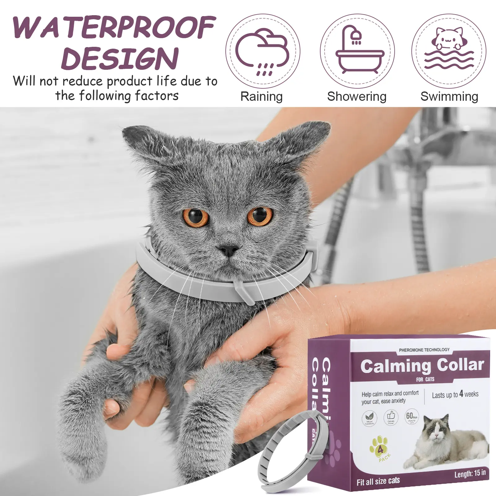 4Pcs Cat Calming Collar Cat Pheromone Collar Adjustable Calming Pheromone Collar Helps with Aggression for All Types of Cats