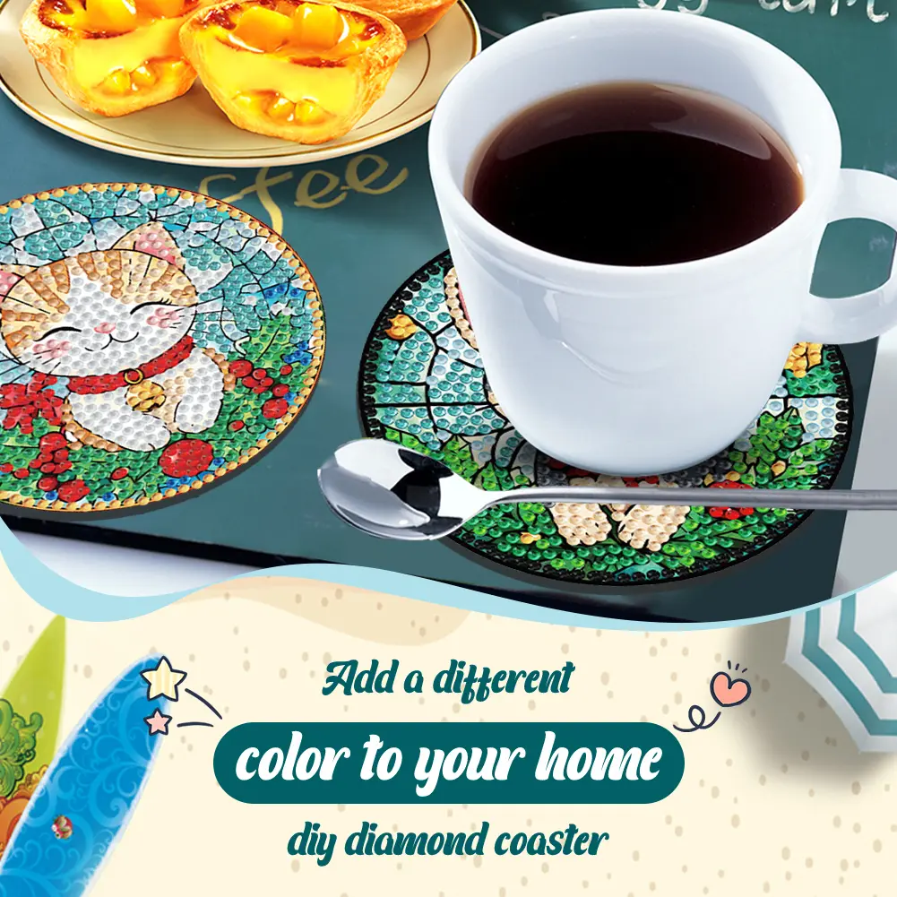 8Pcs Wooden Flowers Diamond Painting Coasters 5D Diamond Painting Kits DIY Coaster Diamond Dot Kits for Home Table Decor