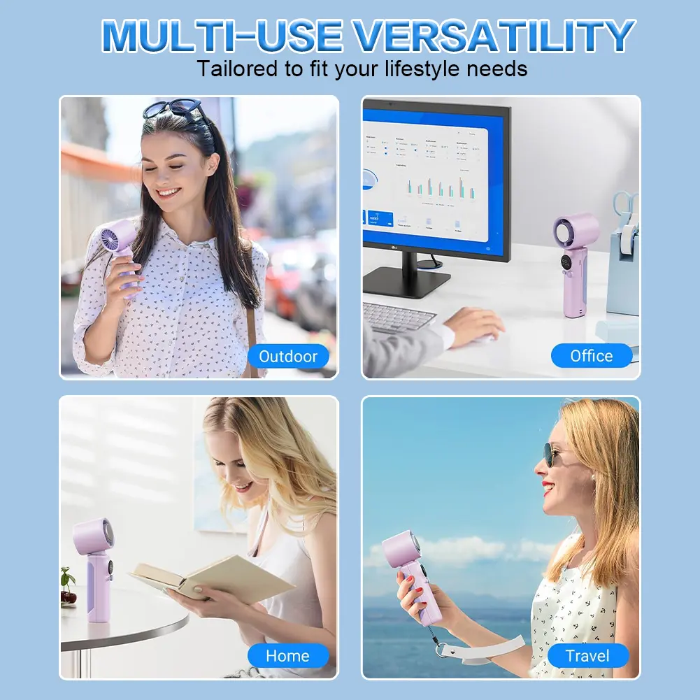 Portable Hand Fan 100 Gear Speed Wind USB Rechargeable Small Pocket Fan Digital Power & Speed Display for Outdoor Camping Travel