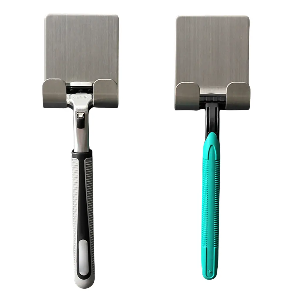 2PCS Razor Holder Self Adhesive Utility Storage Hook Waterproof Stainless Steel Shower Hook Stick on Razor Hanger for Robe Towel