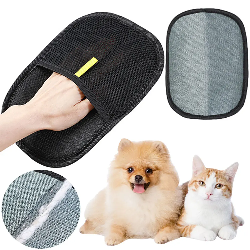 Pet Grooming Gloves Cats Hair Brush Pet Hair Removal Gloves Dual Brush Static-Free Cat Hair Cleaning Tool Hair Stripping Mitts