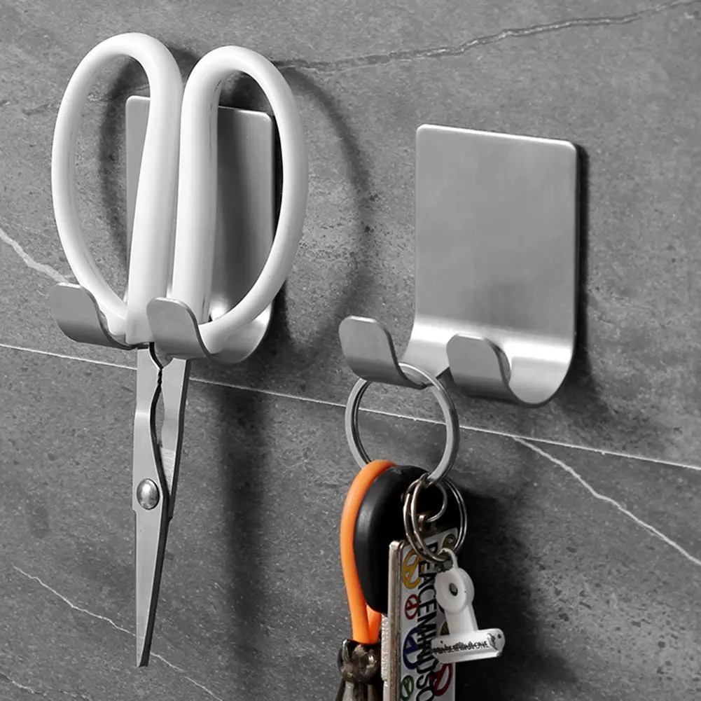 2PCS Razor Holder Self Adhesive Utility Storage Hook Waterproof Stainless Steel Shower Hook Stick on Razor Hanger for Robe Towel