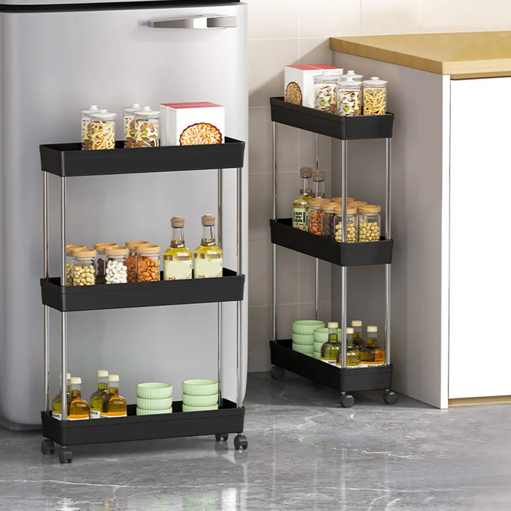 Rolling Utility Cart Multi-purpose Bathroom Storage Rack Space-Saving Multi-Layer Trolley Rack for Bathroom Kitchen Living Room