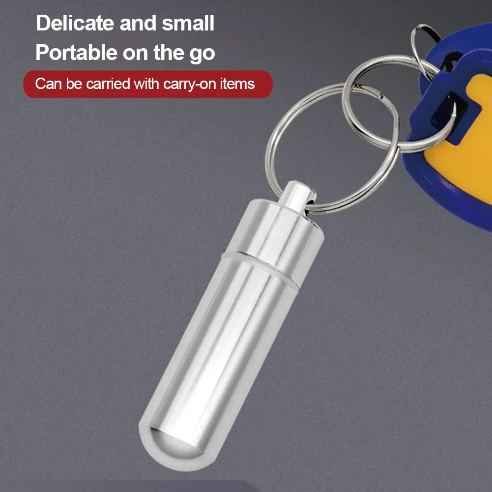 1-4pcs Waterproof Aluminum Pill Box Keychain Carabiner Medicine Case Container Bottle Holder Outdoor Pill Case Pill Box Pendant