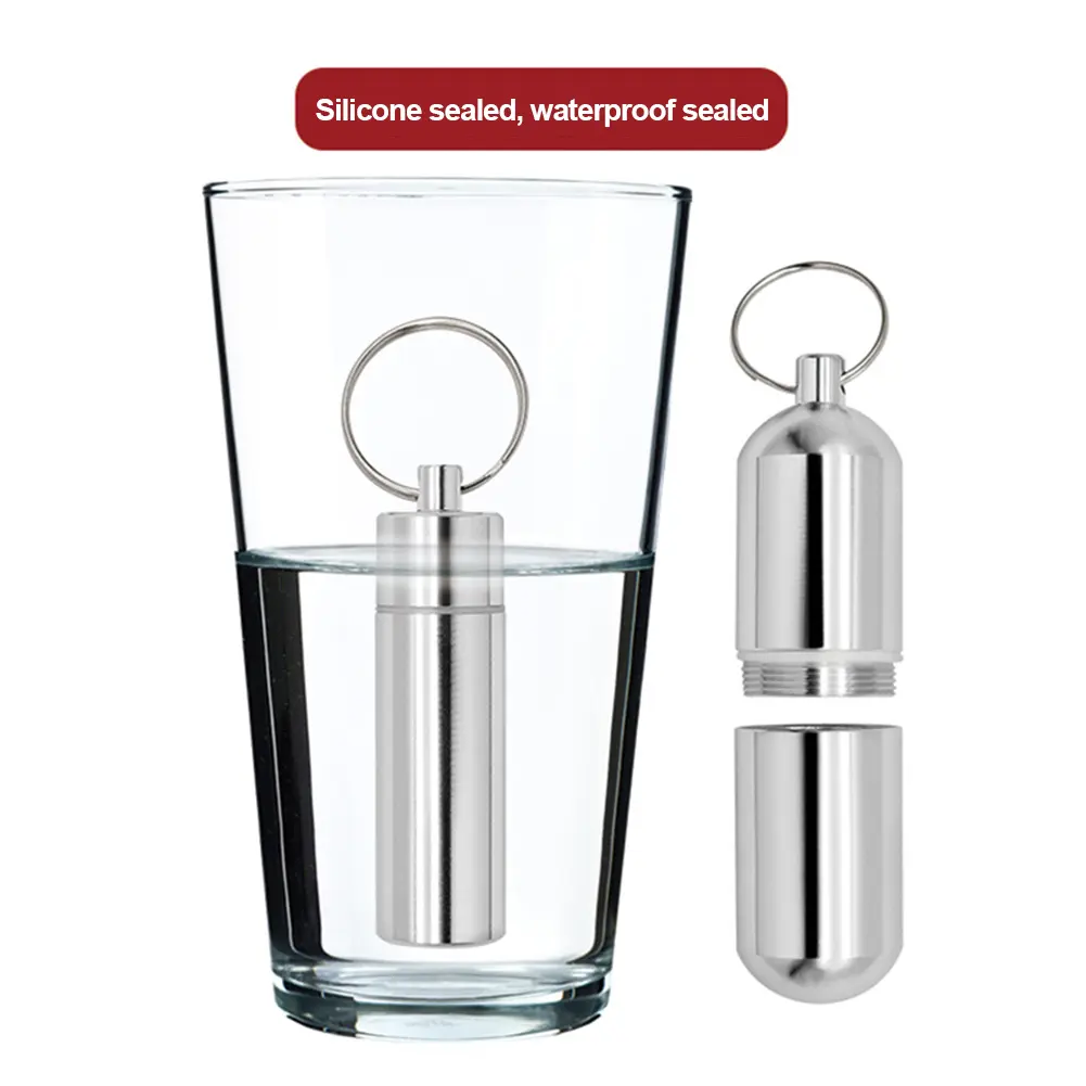 1-4pcs Waterproof Aluminum Pill Box Keychain Carabiner Medicine Case Container Bottle Holder Outdoor Pill Case Pill Box Pendant