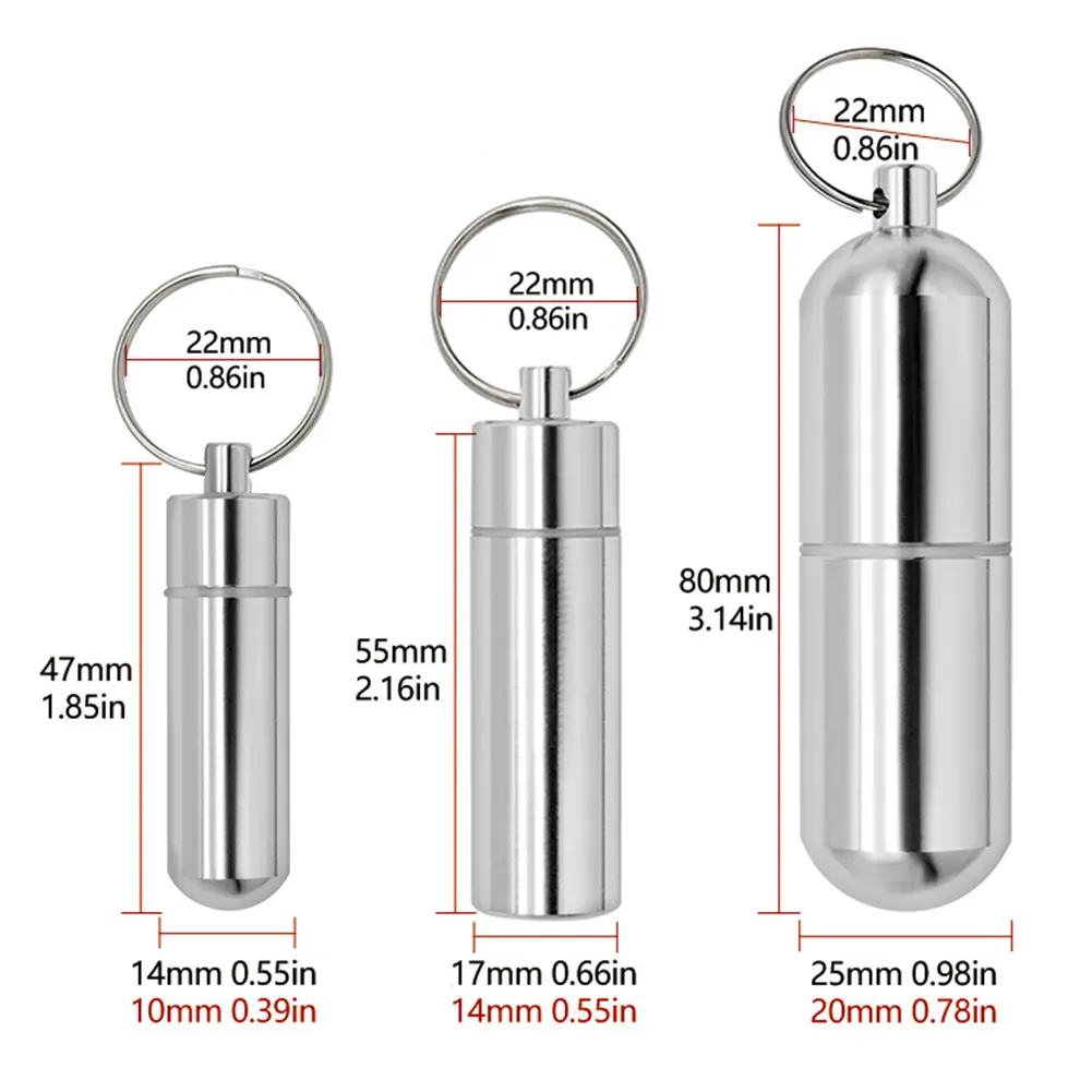 1-4pcs Waterproof Aluminum Pill Box Keychain Carabiner Medicine Case Container Bottle Holder Outdoor Pill Case Pill Box Pendant