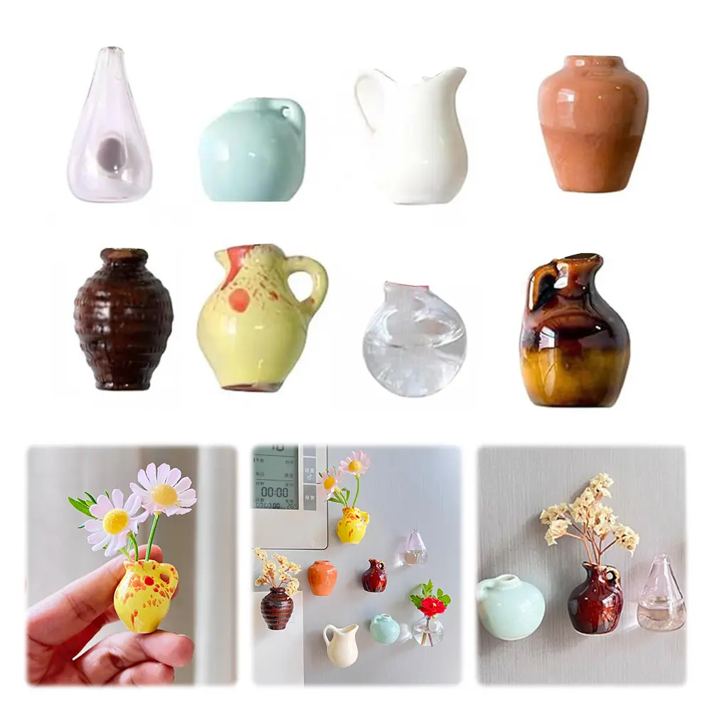 Mini Ceramic Vase Magnet Small Vase Refrigerator Sticker Decoration Flower Cute Fridge Magnet for Home Refrigerator Decoration