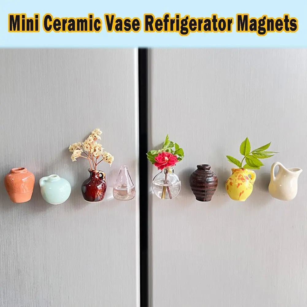 Mini Ceramic Vase Magnet Small Vase Refrigerator Sticker Decoration Flower Cute Fridge Magnet for Home Refrigerator Decoration