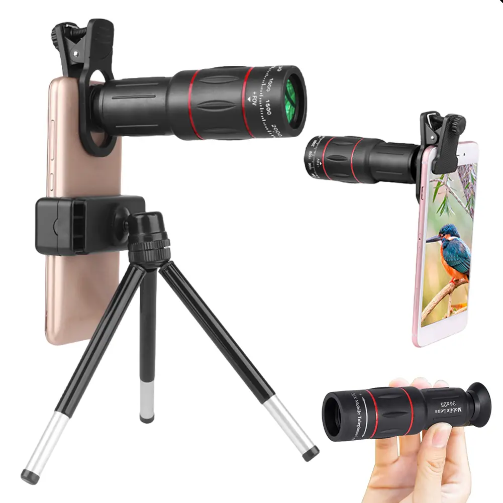 Lens Universal Clip 18X 36X 64X Zoom Phone Camera Telephoto Lens Monocular Telescope Phone Universal Optical Telescope Lens Kit