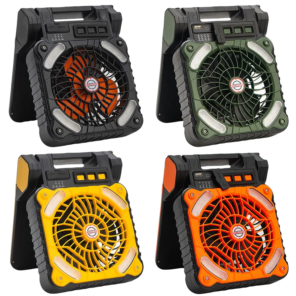 Solar Outdoor Camping Fan with LED Light 5200mAh Solar Portable Electric Fan 4 Wind Speeds Solar Cordless Tent Fan for Emergency