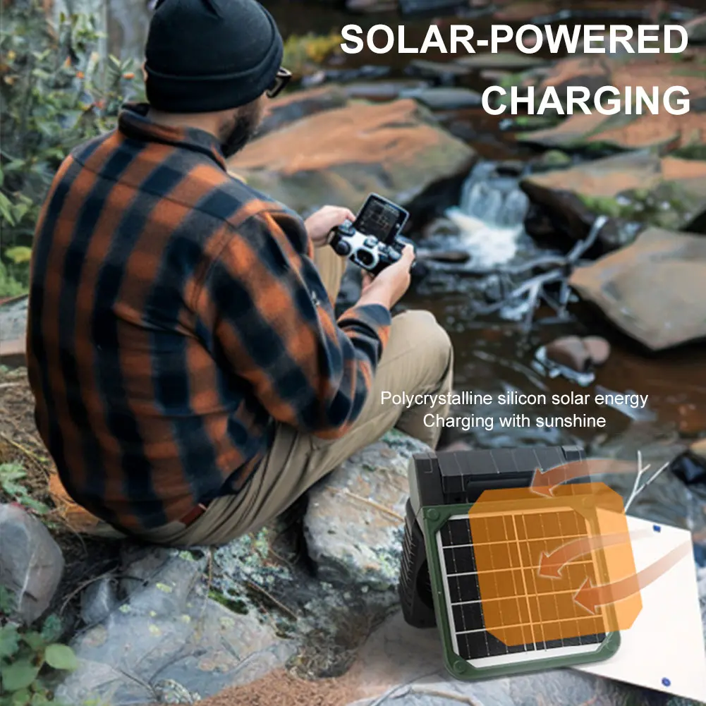 Solar Outdoor Camping Fan with LED Light 5200mAh Solar Portable Electric Fan 4 Wind Speeds Solar Cordless Tent Fan for Emergency