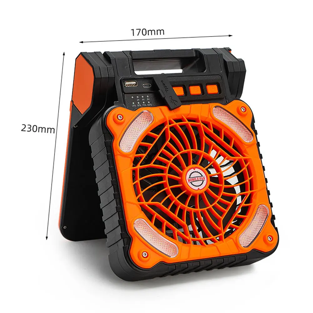 Solar Outdoor Camping Fan with LED Light 5200mAh Solar Portable Electric Fan 4 Wind Speeds Solar Cordless Tent Fan for Emergency