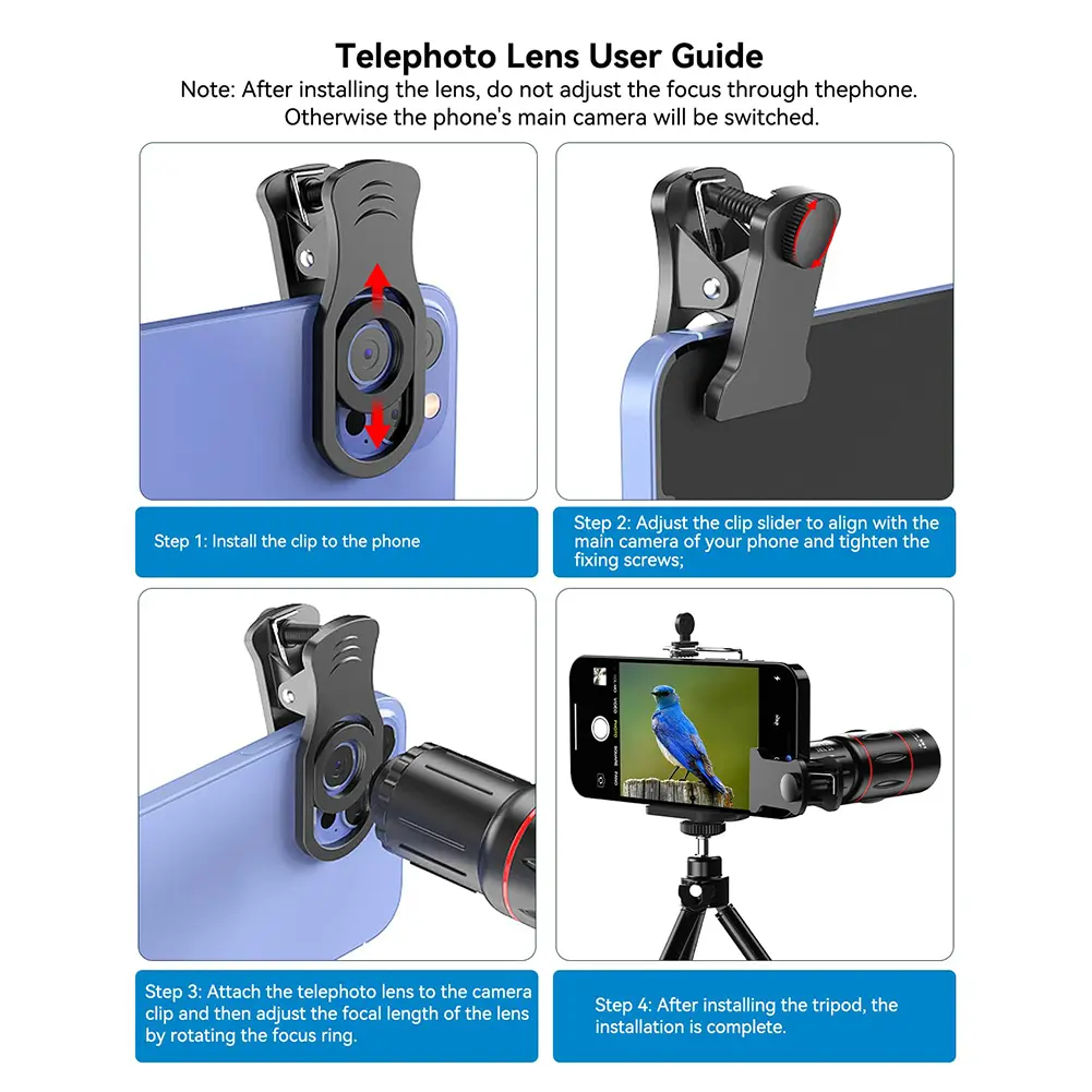 Lens Universal Clip 18X 36X 64X Zoom Phone Camera Telephoto Lens Monocular Telescope Phone Universal Optical Telescope Lens Kit
