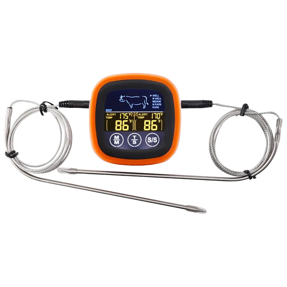 Digital Meat Temperature Thermometer Probe Touch Screen Waterproof Meat Temperature Probe with 2 Probes for Grilling BBQ Cooking