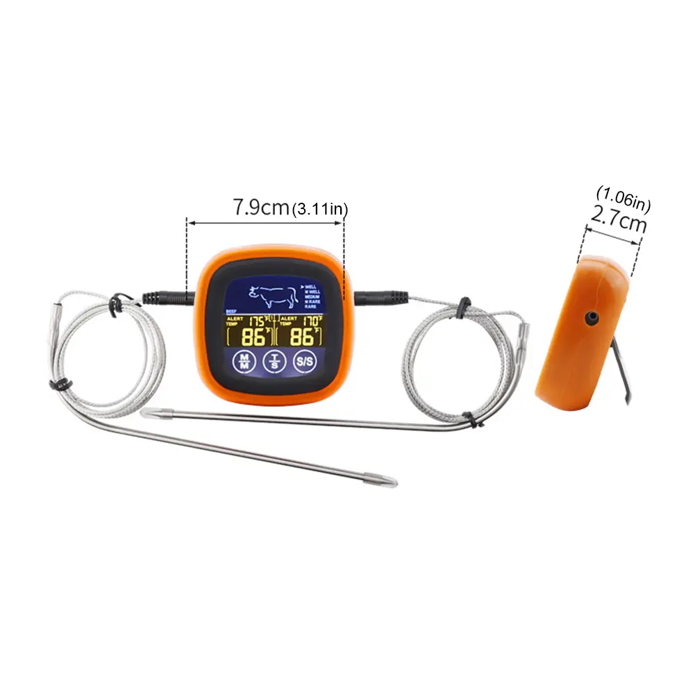 Digital Meat Temperature Thermometer Probe Touch Screen Waterproof Meat Temperature Probe with 2 Probes for Grilling BBQ Cooking