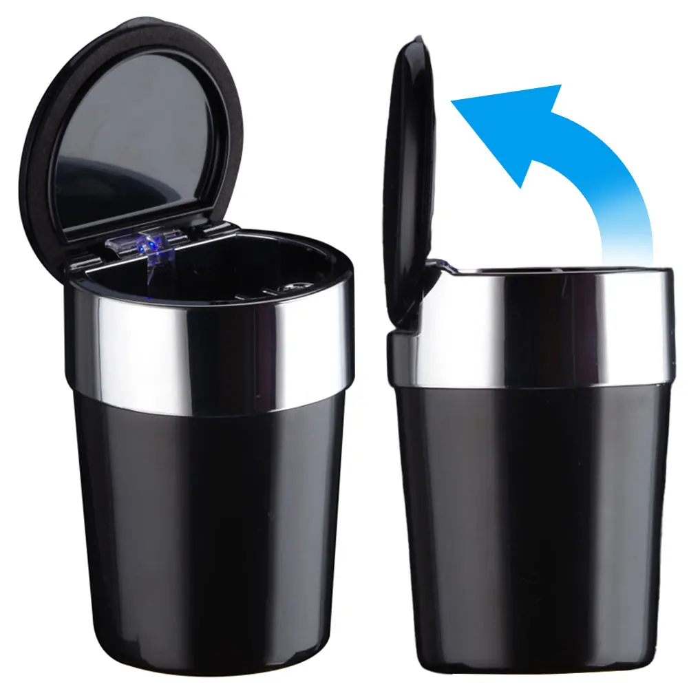 Car Ashtray with Lid Portable Ash Tray with LED Light Mini Car Trash Can Smell Proof with Double Smoke Hole for Outdoor Travel