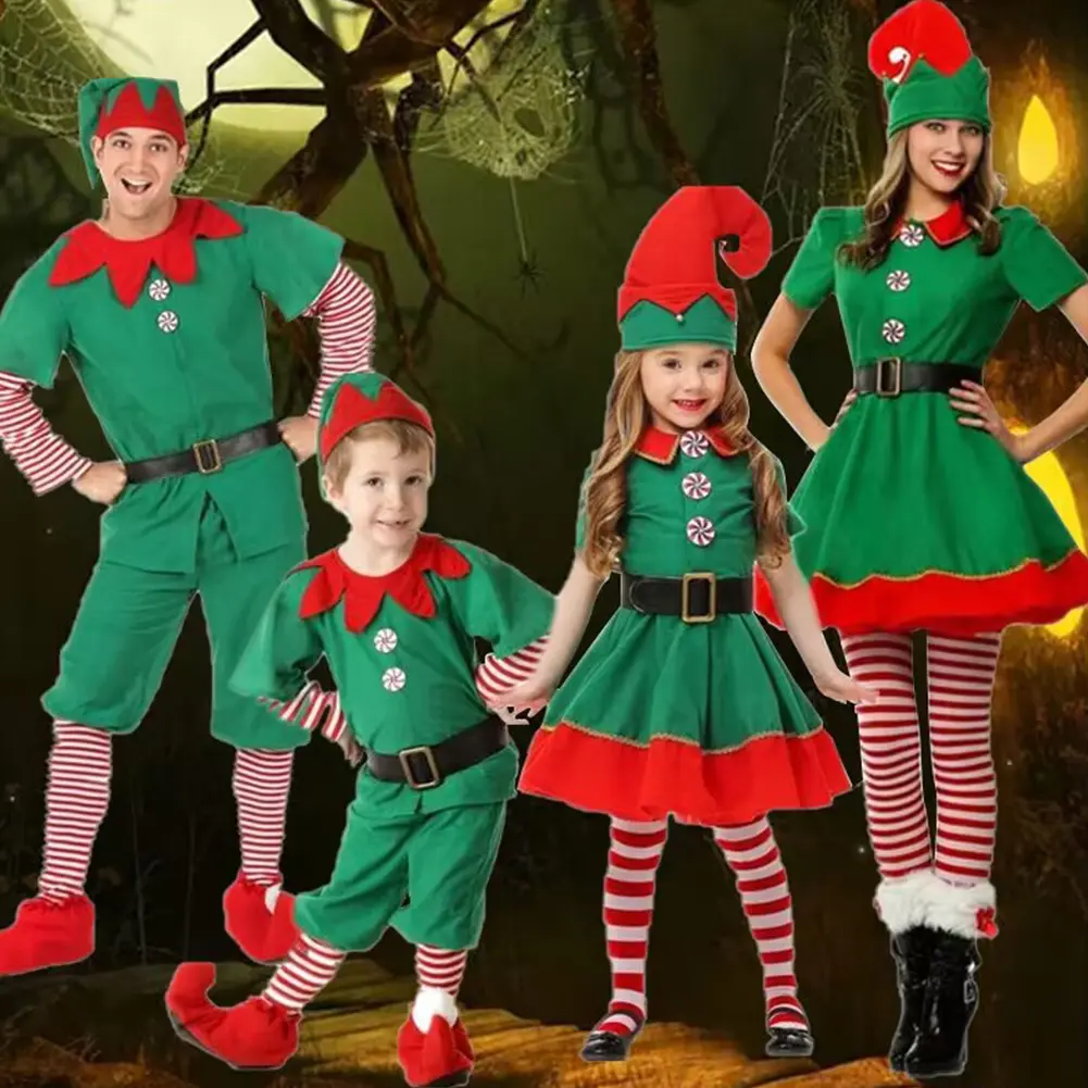 Elf Cosplay Costume Christmas Party Dressing Up Outfits Elf Xmas Clothes Set Christmas Elf Costumes for ren and Adults
