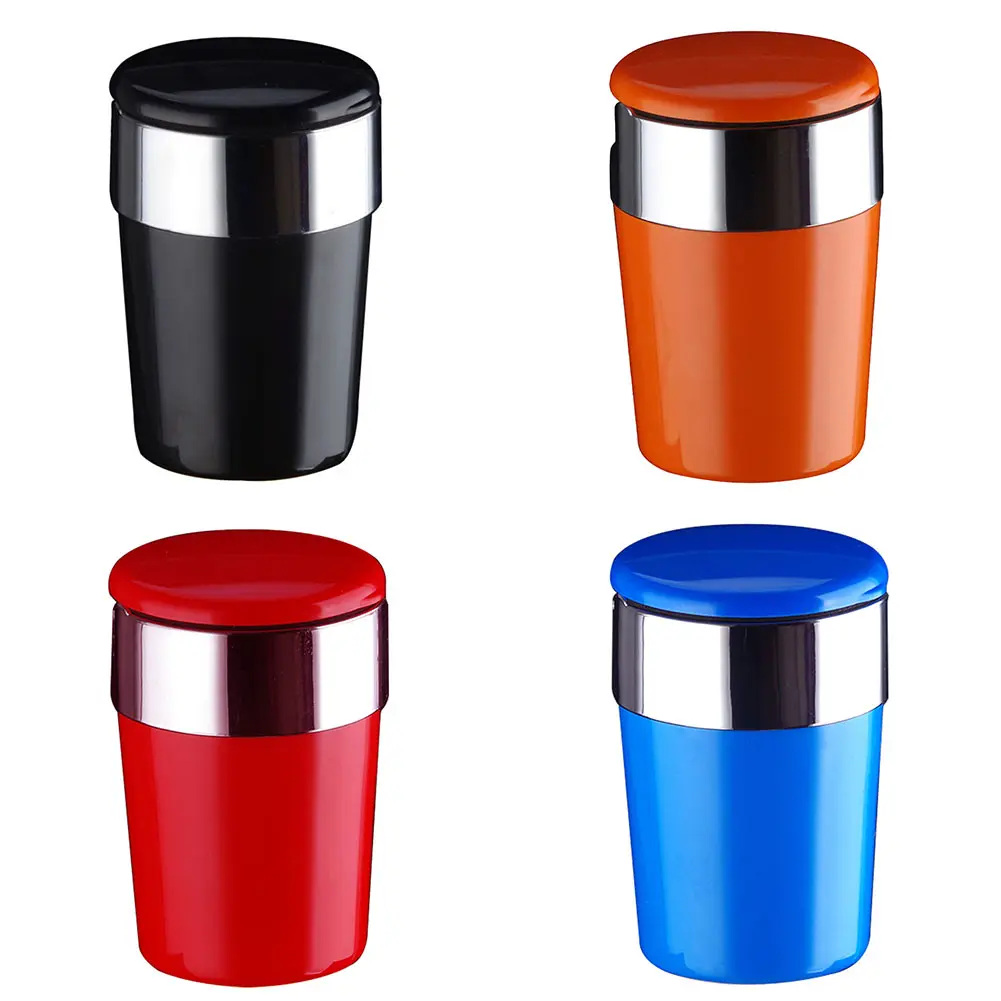 Car Ashtray with Lid Portable Ash Tray with LED Light Mini Car Trash Can Smell Proof with Double Smoke Hole for Outdoor Travel