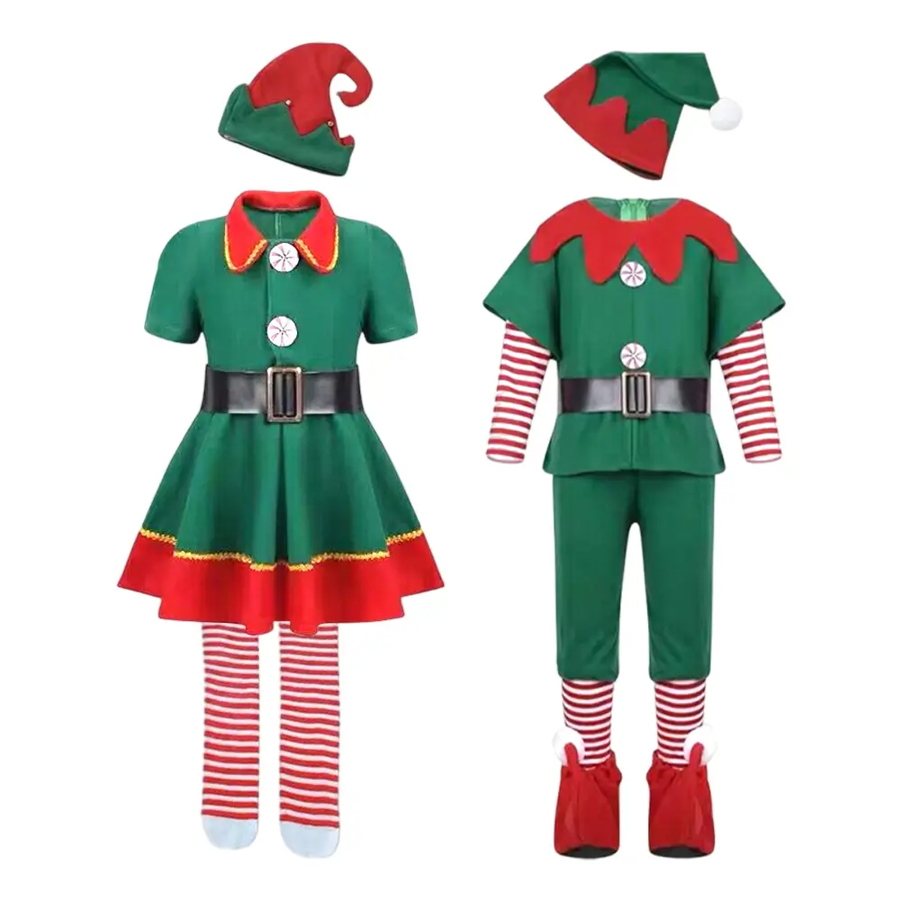 Elf Cosplay Costume Christmas Party Dressing Up Outfits Elf Xmas Clothes Set Christmas Elf Costumes for ren and Adults