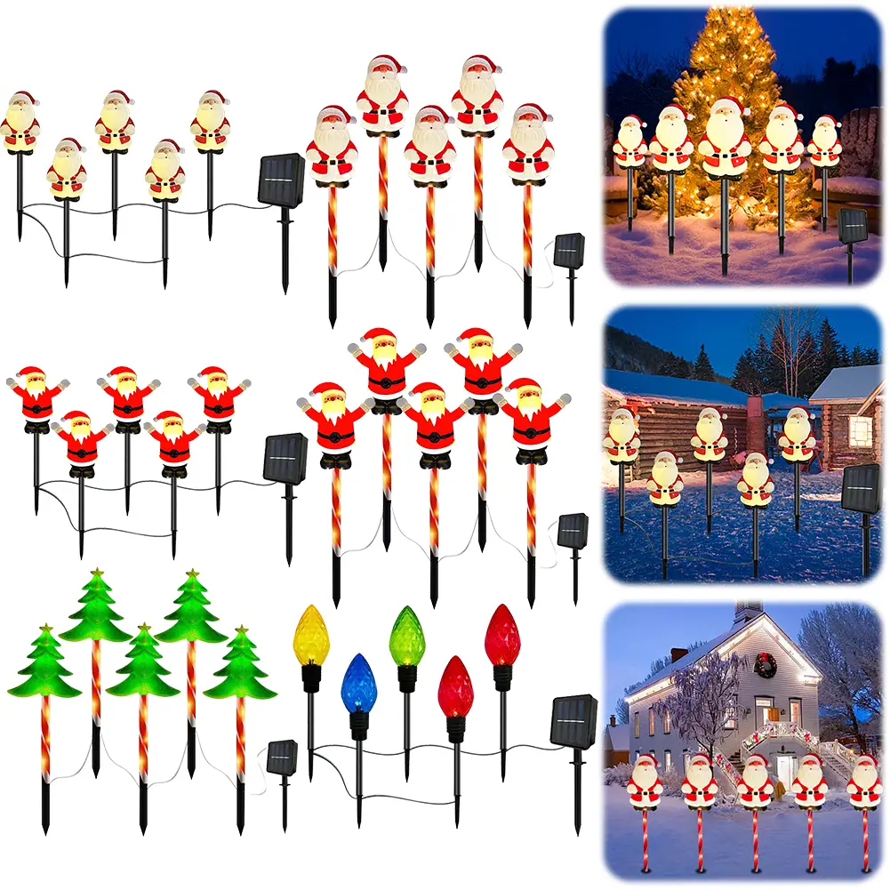 Santa Claus Solar Powered Stakes Light IP65 Waterproof Garden Light 8 Light Modes Outdoor Patio Lights for Walkway Patio Garden
