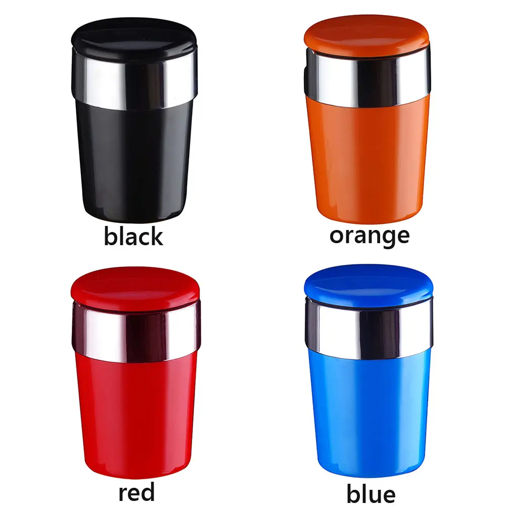 Car Ashtray with Lid Portable Ash Tray with LED Light Mini Car Trash Can Smell Proof with Double Smoke Hole for Outdoor Travel