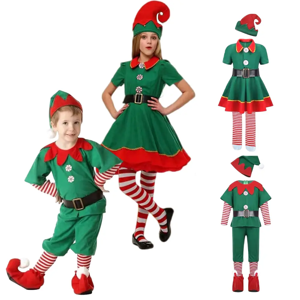 Elf Cosplay Costume Christmas Party Dressing Up Outfits Elf Xmas Clothes Set Christmas Elf Costumes for ren and Adults