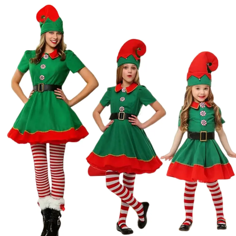 Elf Cosplay Costume Christmas Party Dressing Up Outfits Elf Xmas Clothes Set Christmas Elf Costumes for ren and Adults
