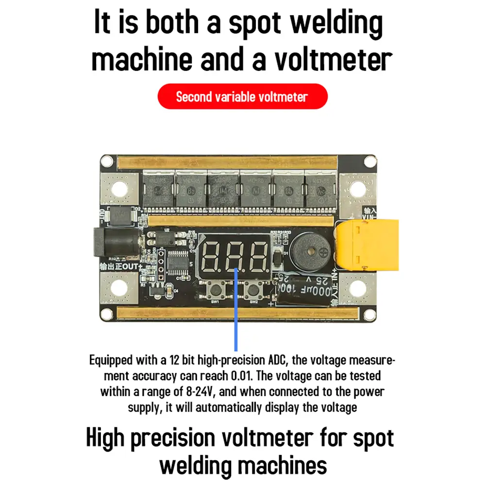 GX591 Spot Welder Control Board Digital Tube Display 12V Lithium Battery Control Board Kit 99 Gears Adjustable for 18650 Battery