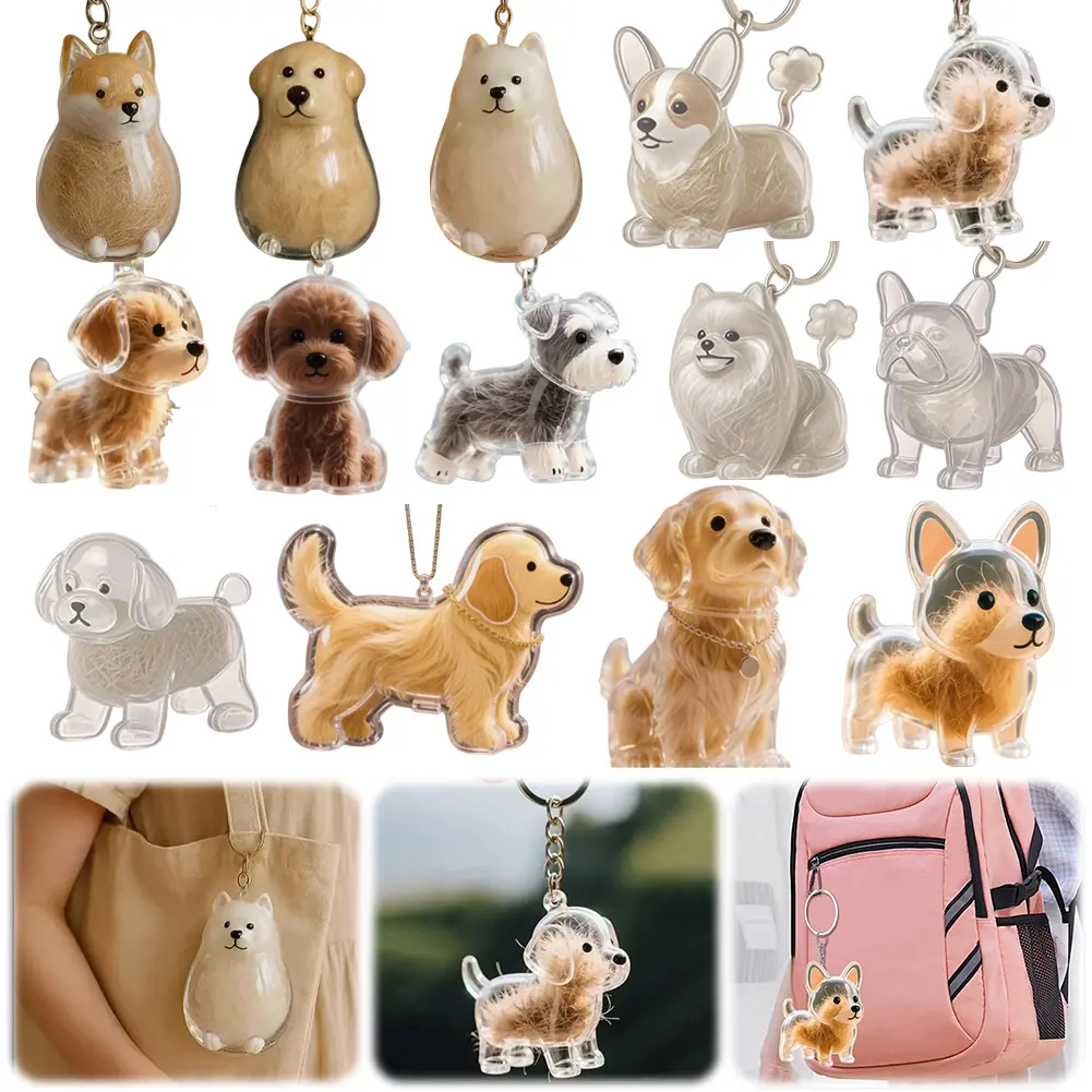 Pet Hair Storage Box Keychain Transparent Keepsake Container for Dog Fur DIY Decoration Keyring Jewelry Souvenir Collection Gift