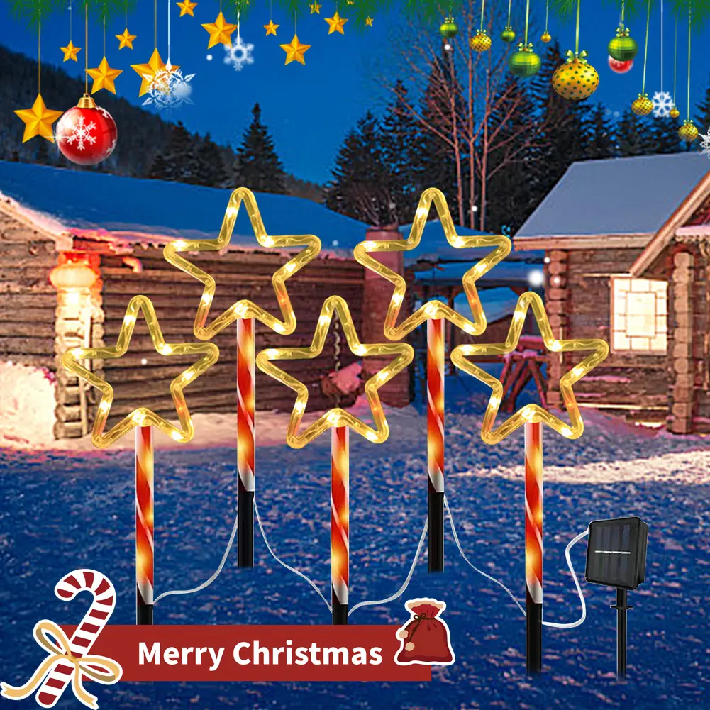 Star/Xmas Tree Solar Powered Stakes Light Colorful/Warm Light Garden Light Waterproof Auto On for Walkway Patio Garden