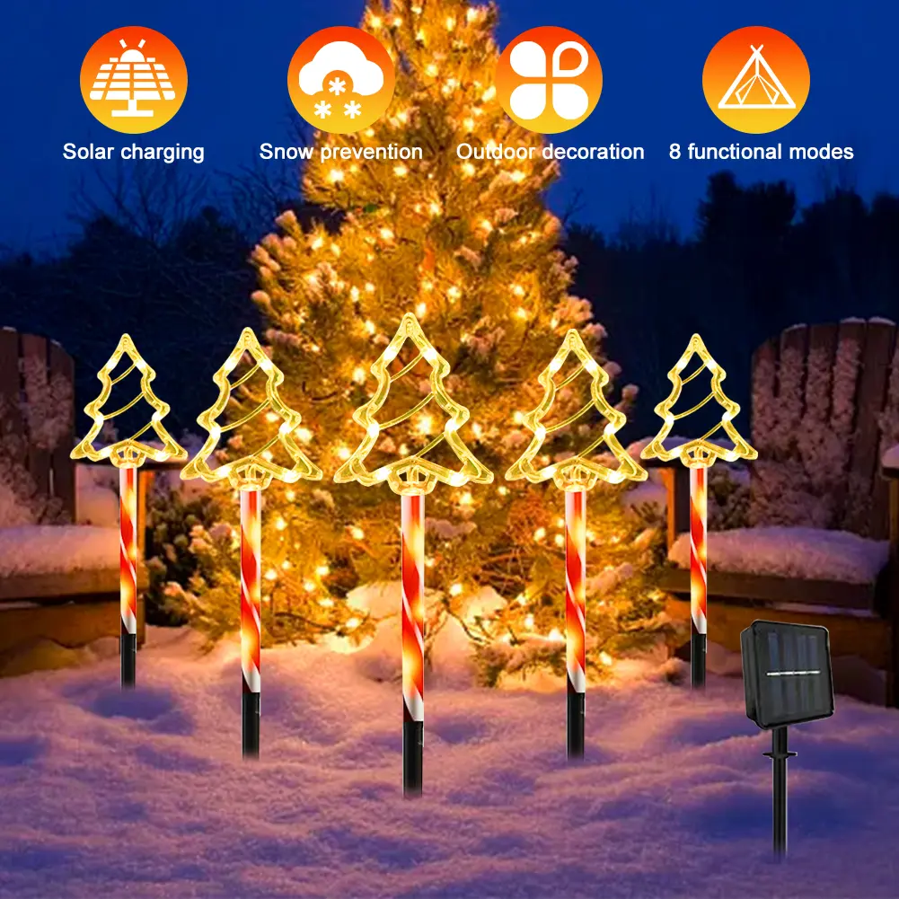 Star/Xmas Tree Solar Powered Stakes Light Colorful/Warm Light Garden Light Waterproof Auto On for Walkway Patio Garden